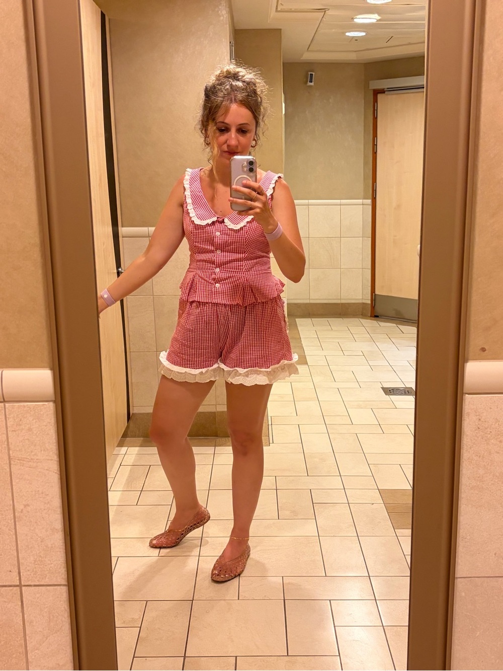 Cider Red Gingham Lace-Trim Sleeveless Camisole Top - Picture 3 of 5